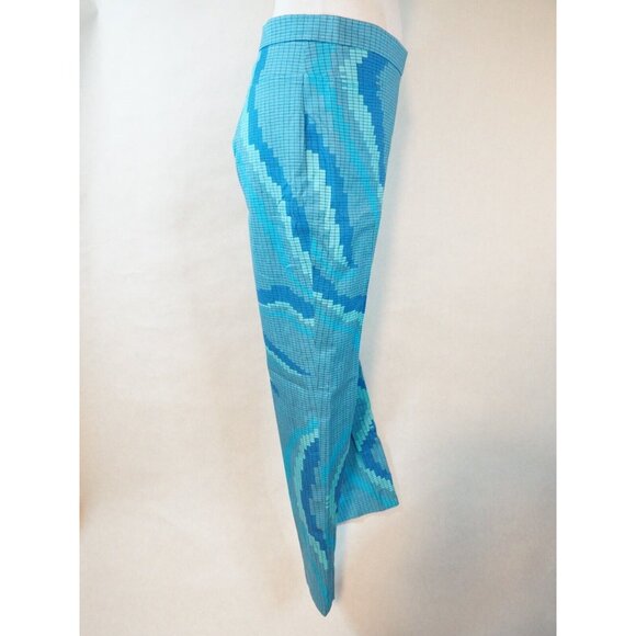 AKRIS Blue Geometric Windowpane Geometric Slim Leg Pants, Size 8 (US) 40 (FR) - Picture 3 of 12
